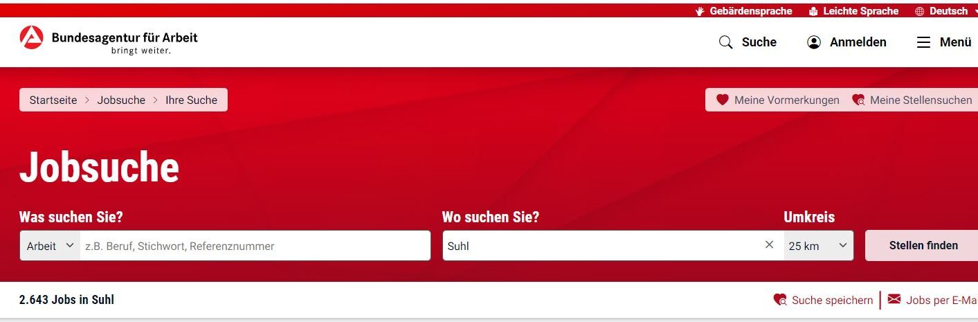Bild zeigt einen Ausschnitt der Internetseite mit Suchfeld und Schaltflächen.